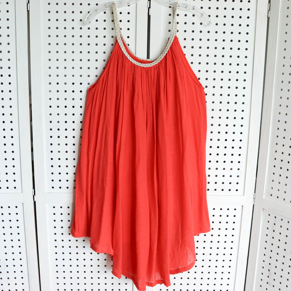 MIRROR IMAGE Womens SIZE XL‎ Tank Dress Coral Cover Up Dress Gold Braided Strap